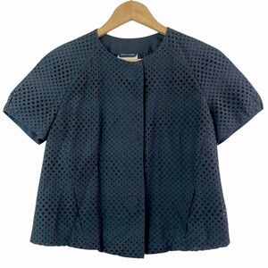 Akris Punto Designer Cotton Eyelet Crop Short Sleeve Botton Front Jacket Size 4